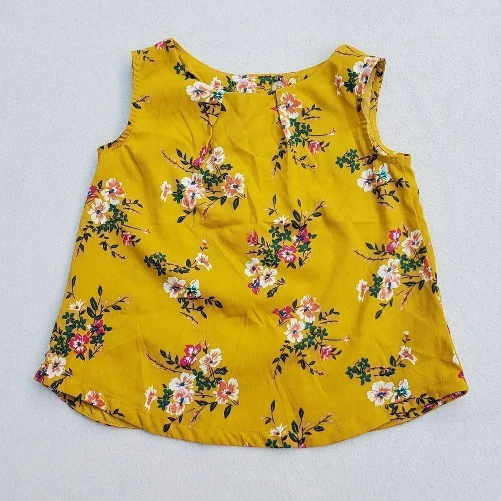 Old Navy yellow floral flowy open back tank top Size 4T